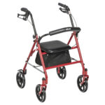 Durable Red 4-Wheel Rollator with 7.5″ Casters