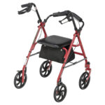 Durable Red 4-Wheel Rollator with 7.5″ Casters - Image 3